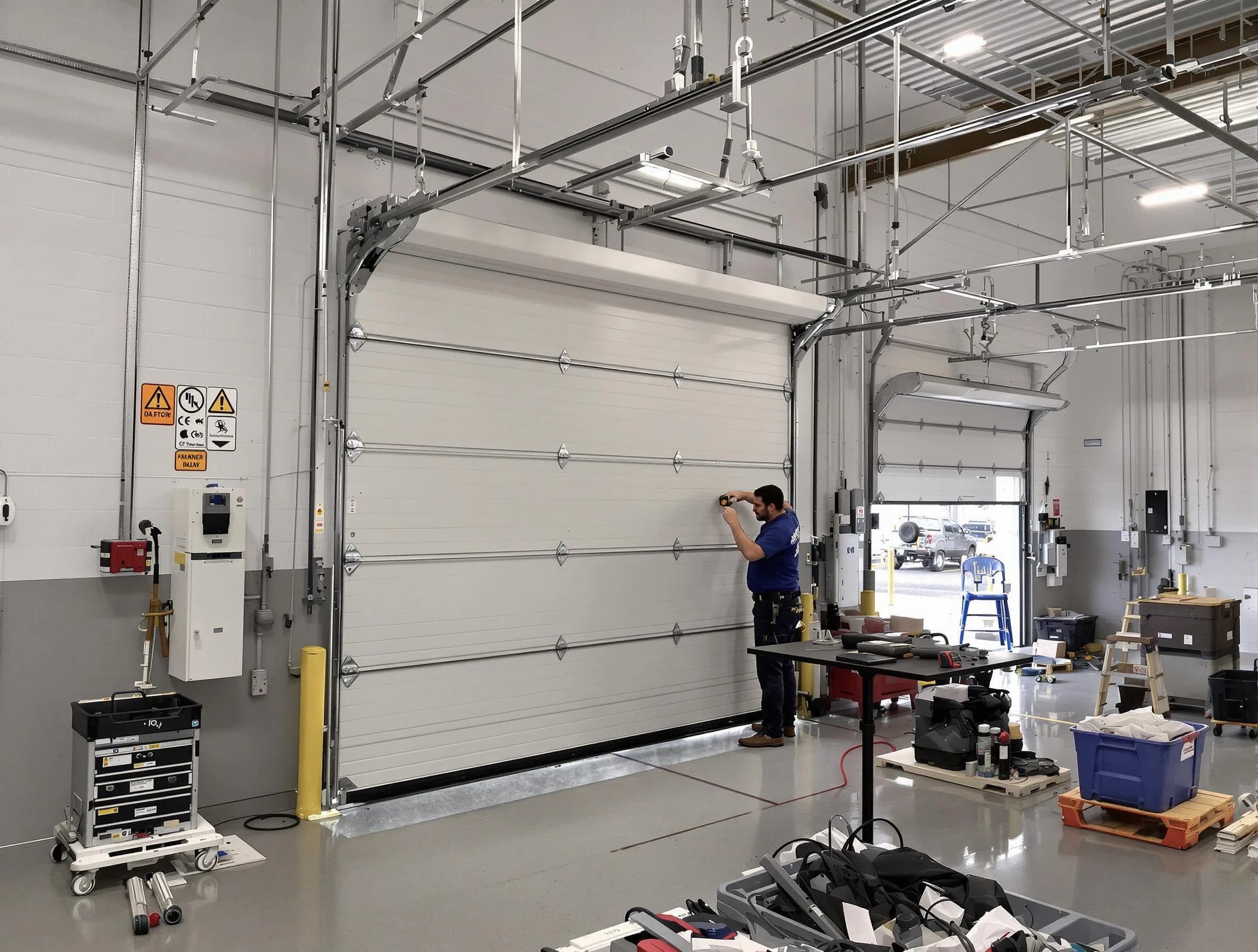 Commercial garage door repair being performed by Fall River Garage Door Repair expert in Fall River