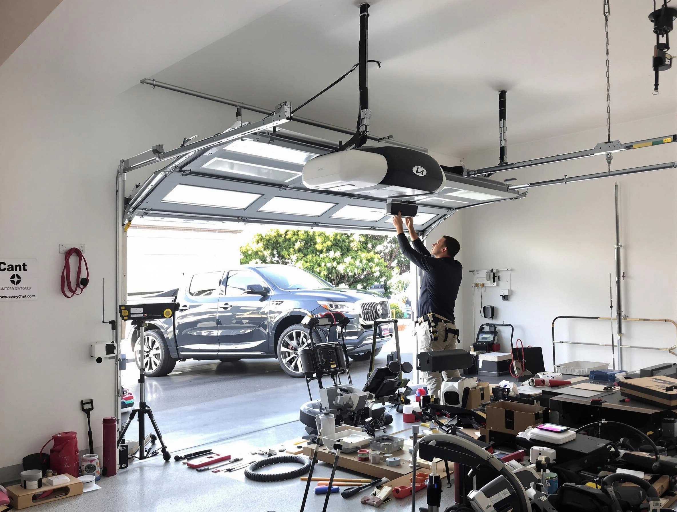 Fall River Garage Door Repair specialist installing smart garage door opener system in Fall River home