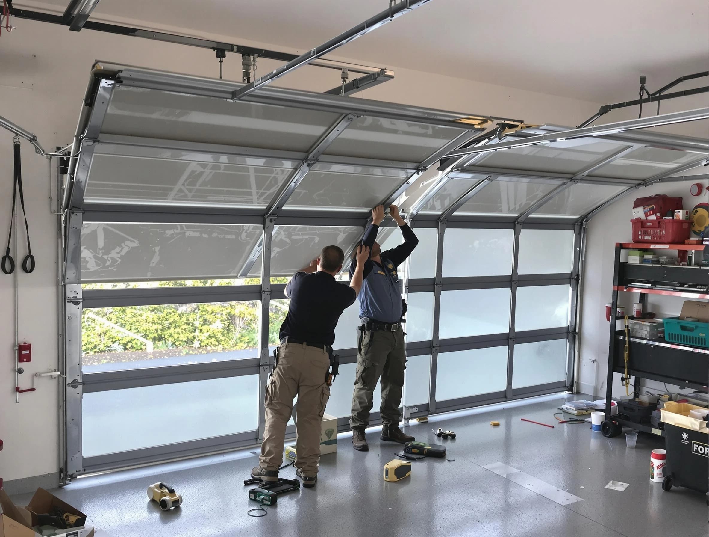 Fall River Garage Door Repair expert performing precise panel replacement on Fall River garage door
