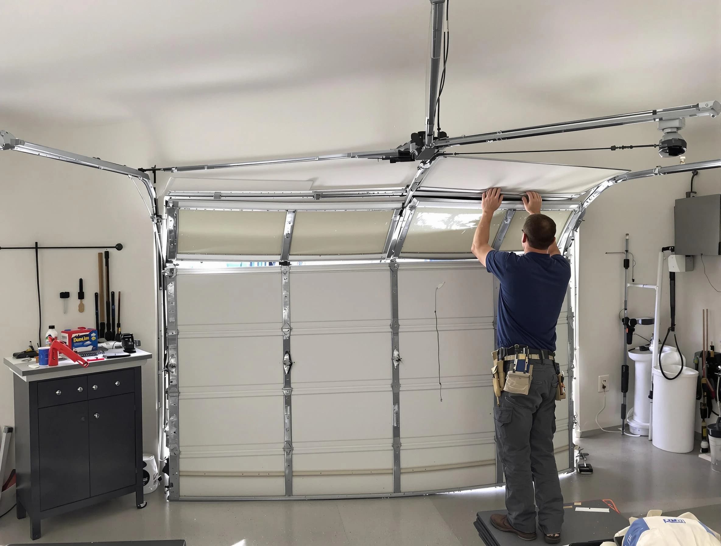 Fall River Garage Door Repair specialist performing precise section replacement on Fall River garage door