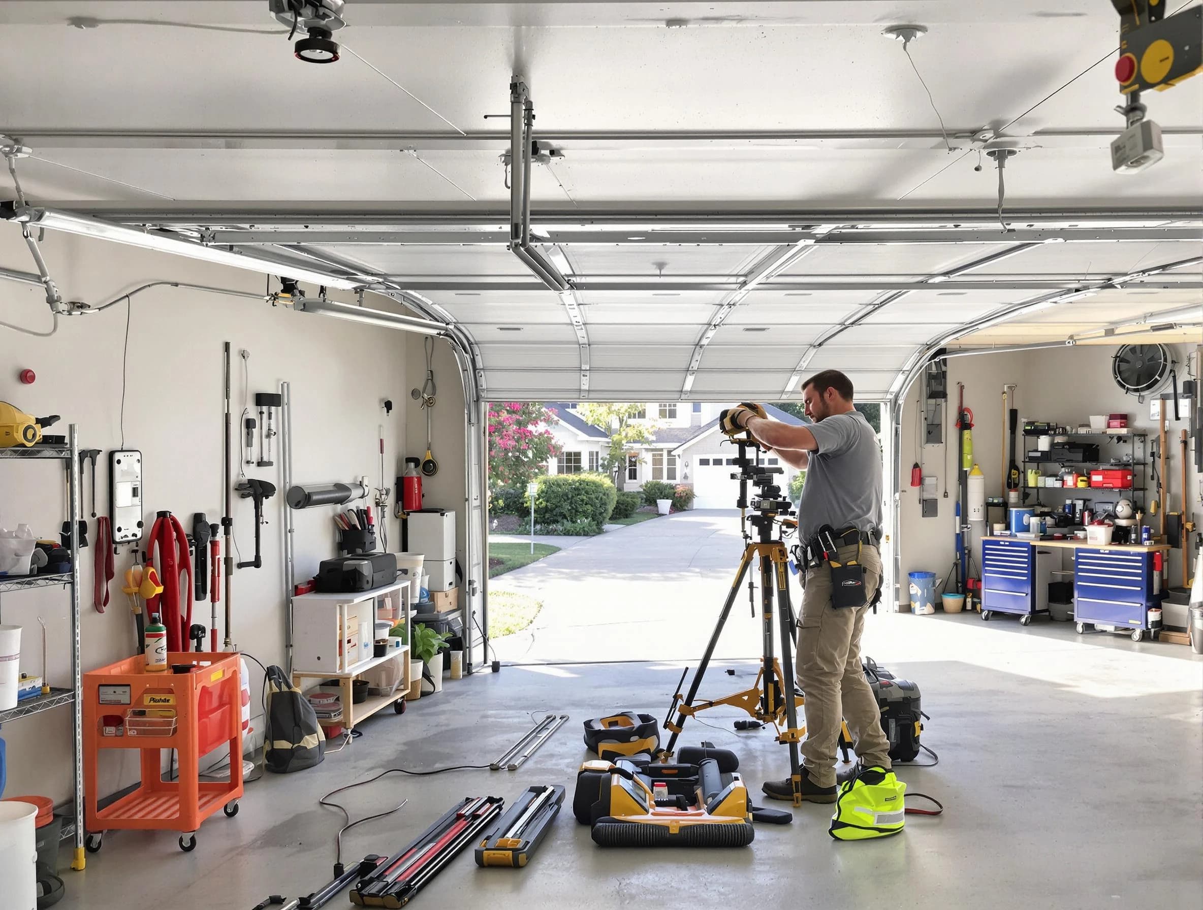 Fall River Garage Door Repair specialist performing laser-guided track alignment in Fall River