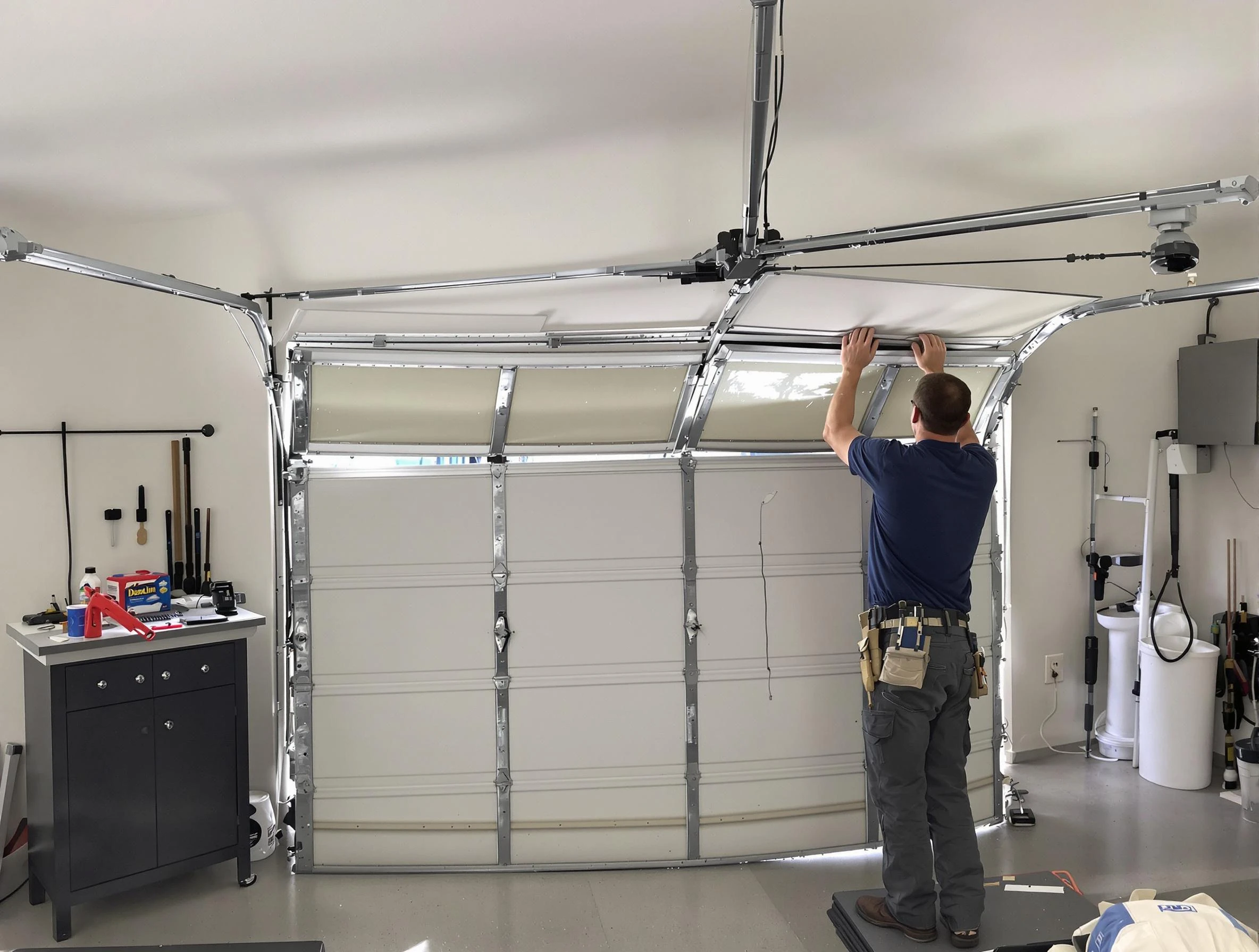 Fall River Garage Door Repair specialist performing precise section replacement on Fall River garage door